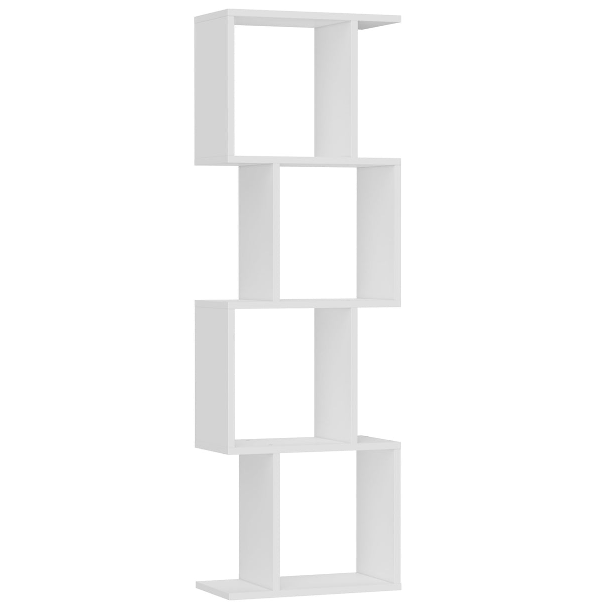 Homhedy 4-Tier Bookshelf, S-Shaped Geometric Bookcase, Modern Display Standing Shelf Unit for Living Room, Bedroom, Free Standing Storage Rack for Home Office, White Homhedy