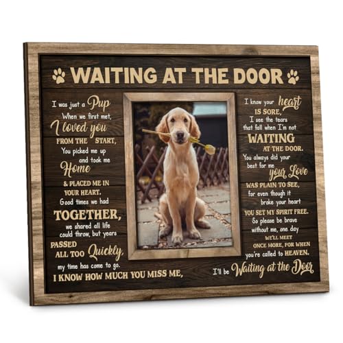 Kilyhome Dog Memorial Frame - Waiting At The Door Wooden Picture Frame for Pet Loss, 8''x10'' - Pup Remembrance Keepsake, Bereavement Decor Home, Sympathy Gift for Pets Owner, Dogs Mom
