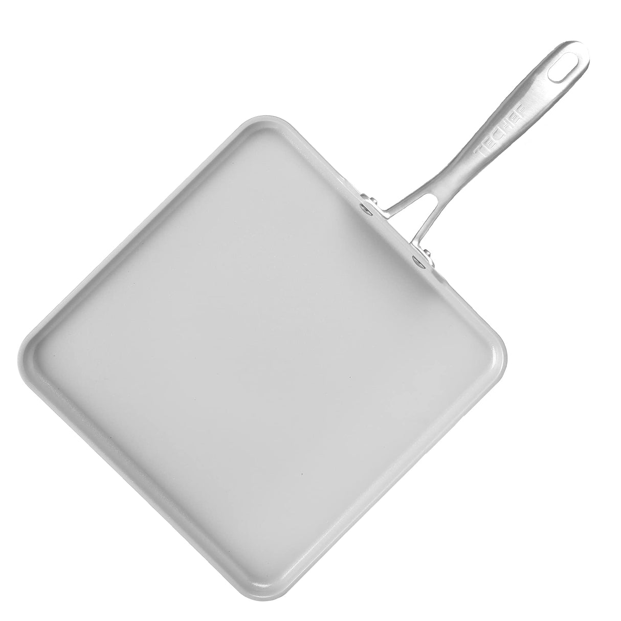 TECHEF - CeraTerra Ceramic Nonstick Square Griddle Pan (PTFE and PFOA Free Ceramic Exterior & Interior), Oven & Dishwasher Safe, Made in Korea, Grey/Silver (Griddle Pan) TECHEF