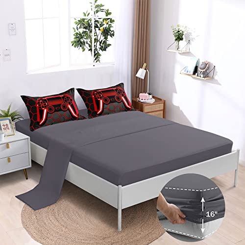 BDUCOK 5 Piece Gamer Comforter Sets Bed in A Bag for Boys Teen Kids,Honeycomb Gaming Bedding Sets Gamepad Comforter Microfiber Bed Set for All Season Gamer Home Decor(red, 5 Piece Sets30023-Twin) BDUCOK