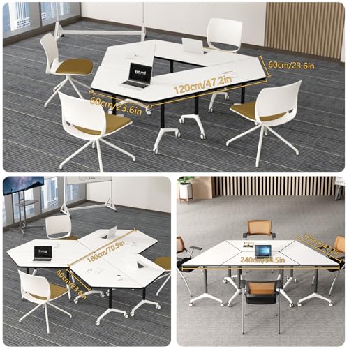 Folding Conference Table,47.2In Modular Conference Room Tables with Wheels,White Meeting Table Flip Top Mobile Training Table,Modern Seminar Boardroom Tables for Office School-T Shaped (6, White) rzoizwko