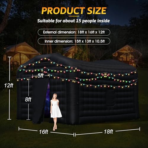Step4Fun Large Black Inflatable Night Club 18x16x12 Ft Party Tent with Logo Area Disco Cube for Wedding Birthday Raves Dance Floor Yard Party Step4Fun