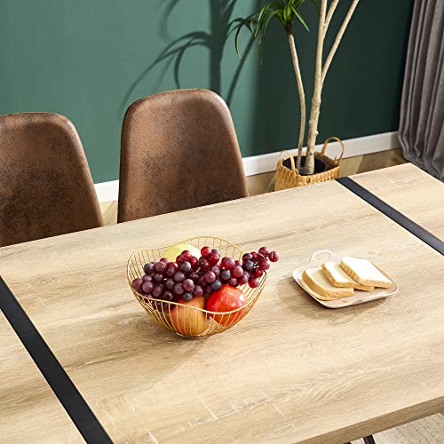 Ganooly Rustic 5 Piece Dining Room Table Set for 4 People, 55 Inch Rectangle Kitchen Dining Table with Wood Tabletop and Metal Frame & 4 Fabric Chairs Set, Suitable for Small Space Ganooly