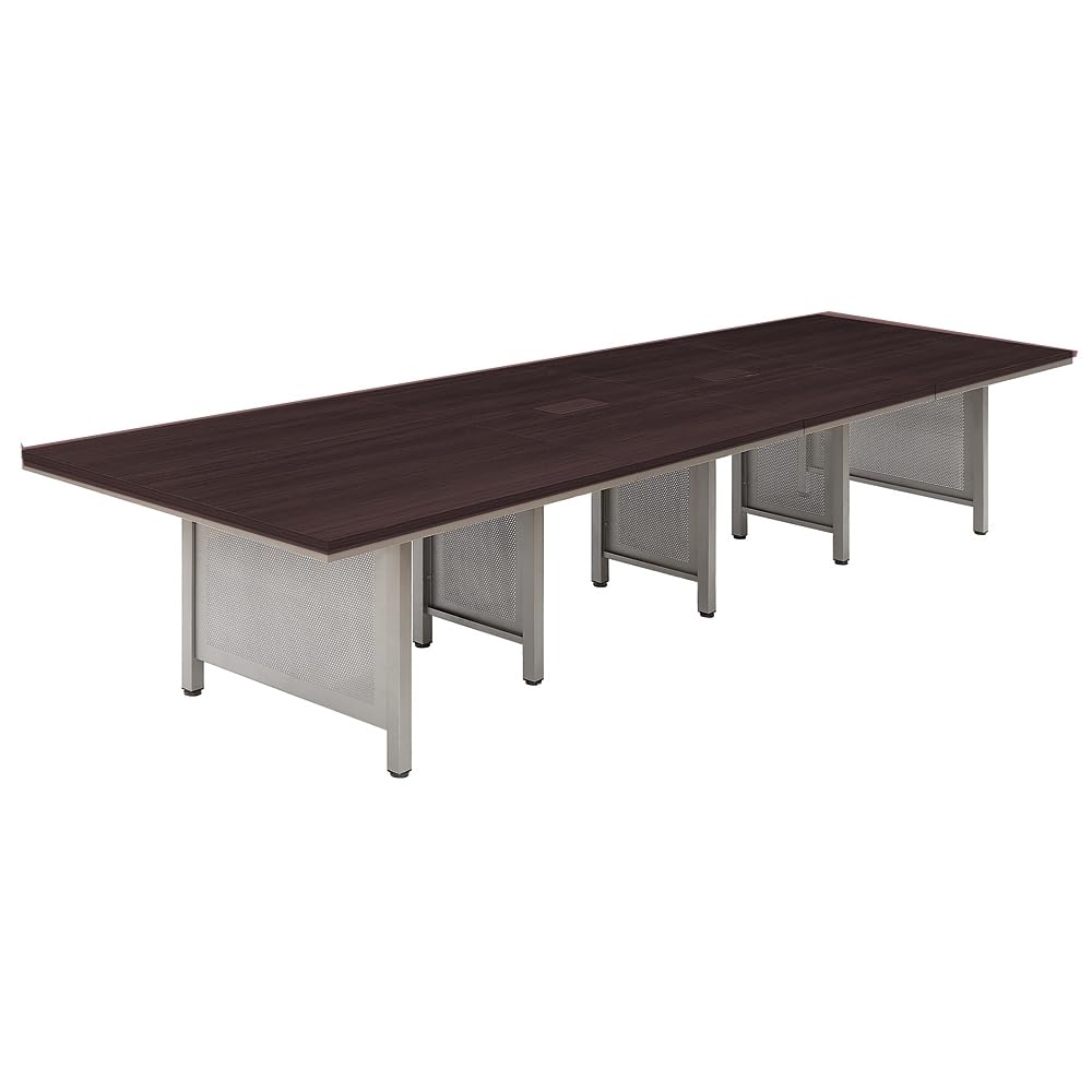 NBF at Work 14' Expandable Conference Tables - Warm Ash Laminate Conference Room Tables - Steel Leg Office Meeting Table - Durable Training Tables with Grommet Hole (47.24" D x 129.91" W x 29.53" H) nbf signature series