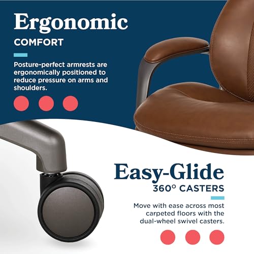 La-Z-Boy Nova Executive Office Chair, Patented AIR Ergonomic Support Technology, High-Back Premium Comfort & Support, Cognac Brown Vegan PU Leather La-Z-Boy