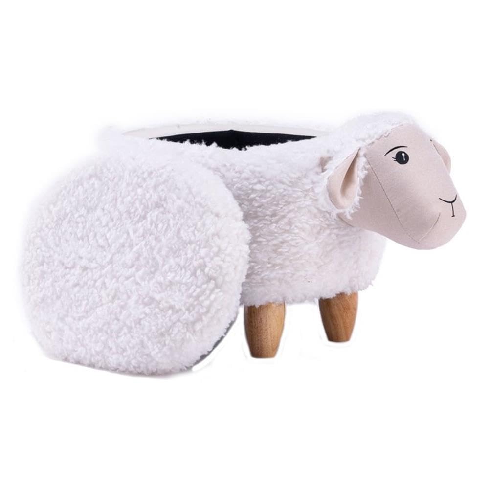 Home 2 Office Sheep Ottoman with Storage for Bedroom, Playroom, Nursery or Recreation Room Decor, Soft Animal-Shaped Ottoman with Wooden Legs Home 2 Office