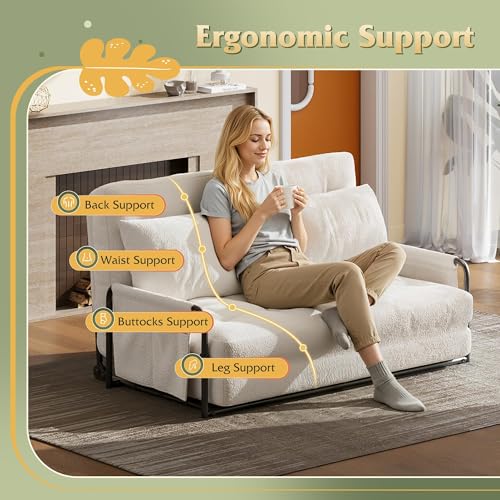 WLIVE Futon Sofa Bed, Floor Chair with Adjustable Backrest, Bean Bag Bed for Adults, with Armrest, Pillow, Low Profile for Living Room, Reading, Bedroom, Loveseat, Grey WLIVE