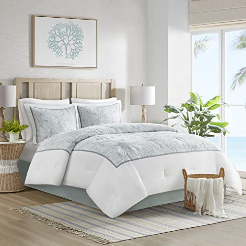 Harbor House Cotton Comforter Set - Coastal Oceanic Sealife Design, All Season Down Alternative Bedding with Matching Shams, Bedskirt, Maya Bay, Seafoam Blue King(108"x96") 4 Piece Harbor House
