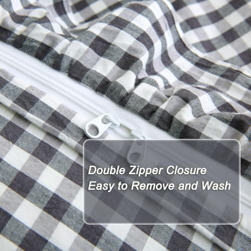 Silnuo Black/White Checkered Ruffle 3-Piece Duvet Cover Set Full Size,Washed Cotton Shabby Gingham Plaid Bedding Set Farmhouse Comforter Set(Full,Black/White) Silnuo