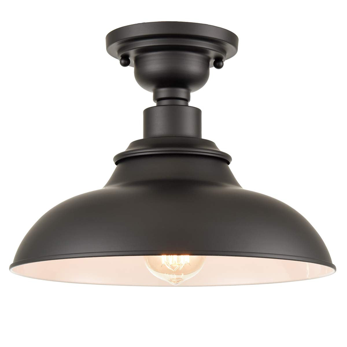 SAMTEEN 12-Inch Farmhouse Semi Flush Mount Ceiling Light Black 1-Light Industrial Barn Ceiling Light Matte Black Hallway Light Fixtures Ceiling for Bedroom Kitchen Foyer Loft SAMTEEN