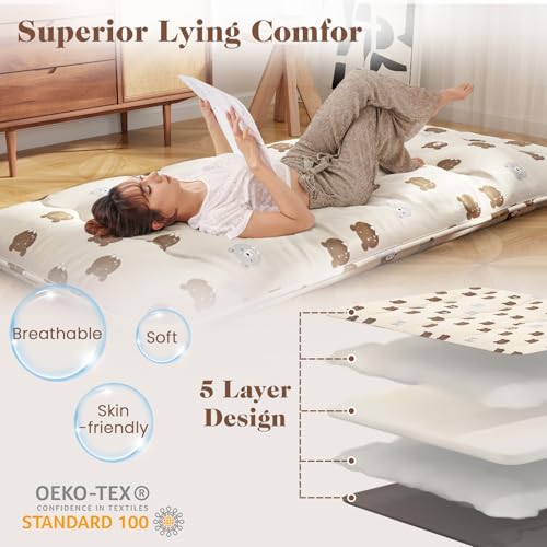 Giantex Japanese Floor Mattress, 4 Inch Futon Mattress w/Washable Cover & Storage Bag, Foldable Roll up Mattress Tatami Mat, Portable Sleeping Pad for Camping, Dormitory, Kids Floor Lounger Bed, Twin Giantex