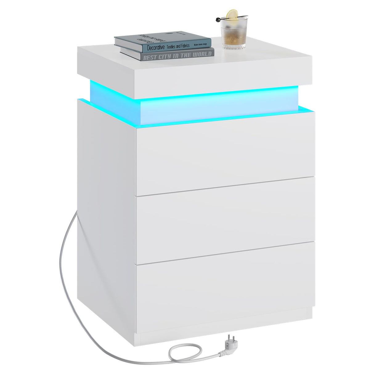 BTHFST Nightstand with Charging Station and LED Lights, Led Nightstand with Sliding Top,Night Stand with Drawers, Modern End Table Side Table with USB Ports and Outlets,White BTHFST