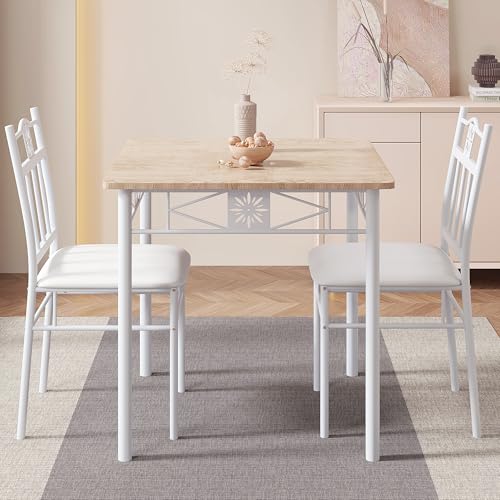 VECELO 3 Piece Dining Table Set for 2 with Chairs, Wood Table-top & PU Padded Seat for Small Space Kitchen VECELO