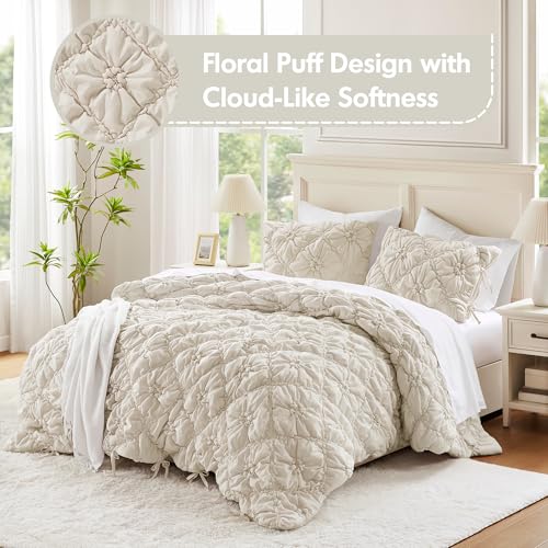 Intelligent Design King Comforter Set – Ivory Lily Puffy Floral Shabby Chic Boho Bedding Comforter Set, Pinch Pleat Bedding Sets, Ultra-Soft, Lightweight & All-Season, King/Cal K Intelligent Design