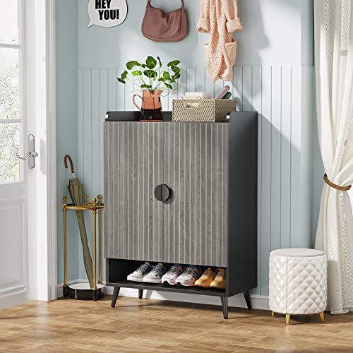 Tribesigns Shoe Cabinet with Doors, 7-Tier Shoe Storage Cabinet with Adjustable Shelves, Wooden Shoes Rack Shoe Storage Organizer for Entryway, Hallway, Closet, Living Room, Gray Tribesigns