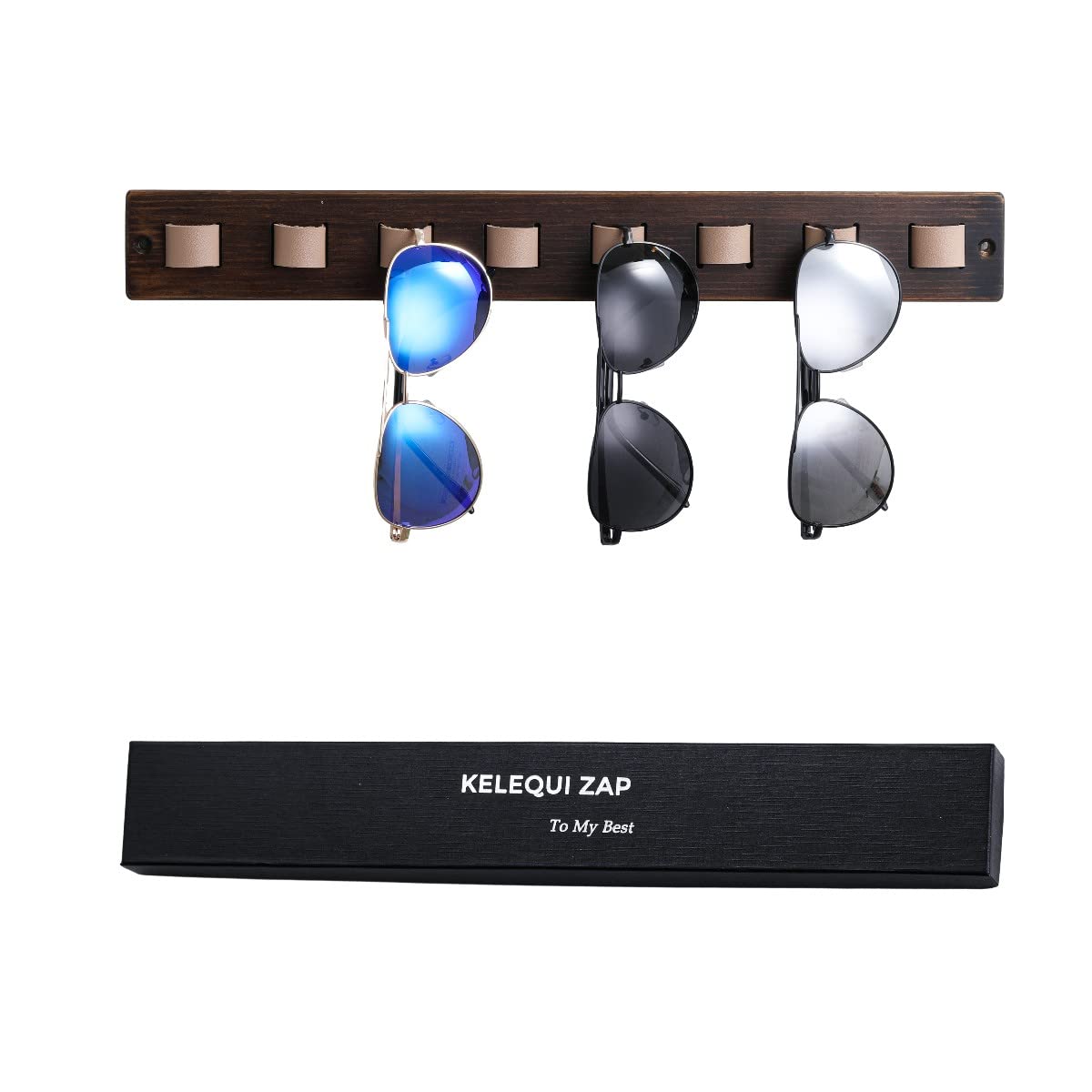 KELEQUI ZAP Gifts for Men Sunglass Organizer Wall Mounted Sunglasses Rack Wood Sun Glasses Holder for Multiple Glasses Hanger Storage Unique Birthday Gifts for Husband Dad KELEQUI ZAP