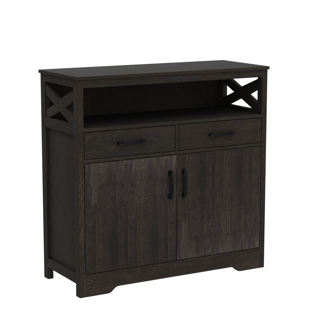 HOSTACK Modern Farmhouse Buffet Sideboard, Kitchen Storage Cabinet with Shelves and Doors, Wood Buffet Cabinet with Drawers, Coffee Bar, Floor Cabinet Cupboard for Living Room, Dark Brown HOSTACK