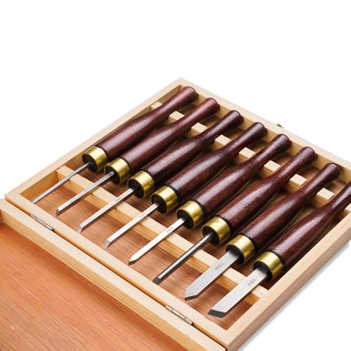 Woodworking HSS Wood Turning Tools Lathe Chisel Set of 8 pcs Mini with Wooden Box, Ideal for Pen Turning and Small Projects Urbansential