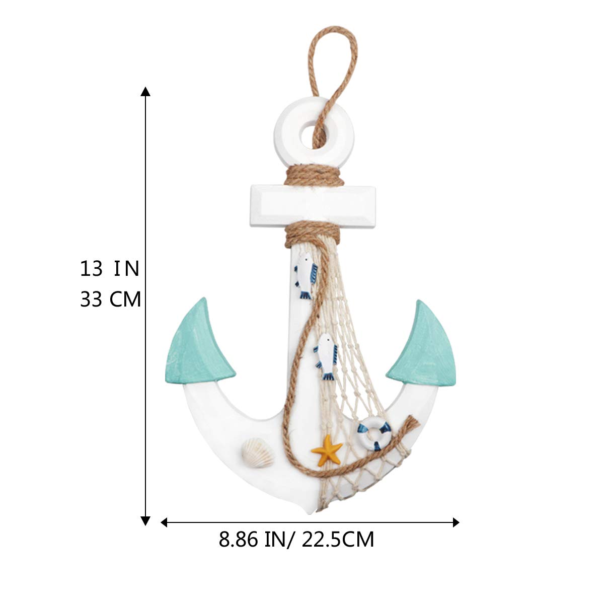 2 Pack 11" Nautical Beach Wooden Ship Wheel and 13" Wood Anchor with Rope Nautical Boat Steering Wheel Rudder Anchor Wall Decor Door Hanging Ornament Beach Theme Home Decoration(White&Green) Meching