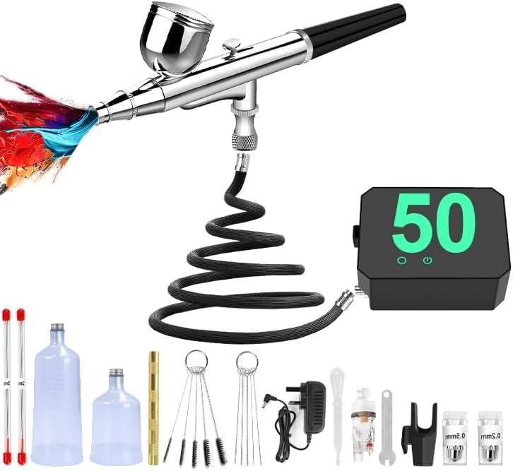 Airbrush Kit with Compressor - High-Pressure Portable Air Brush with 0.2/0.3/0.5mm Nozzle, Non-Clogging Spray Gun with Cleaning Brush for Painting Model Barber Cake MADETEC