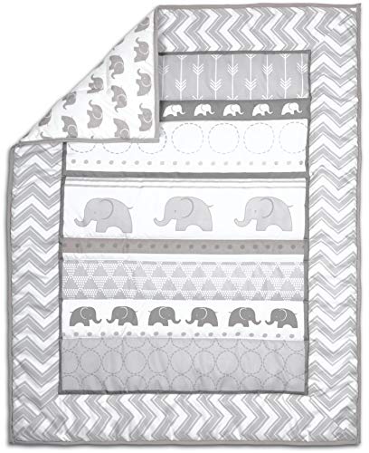 The Peanutshell 3 Piece Baby Crib Bedding Set for Boys & Girls - Newborn, Infant & Toddler Nursery Bed Set Decor with Fitted Crib Sheet, Dust Ruffle Comforter - Elephant Walk The Peanutshell