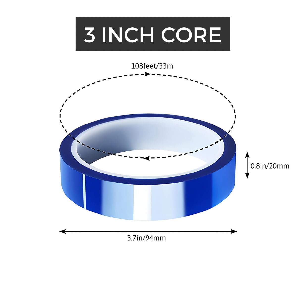 echomerx 20mm x 33m (108 ft) Blue Heat Resistant Tape - 3" Core | No Residue Heat Transfer Tape for Sublimation & Crafts | Ideal for Heat Press - 3-Pack echomerx