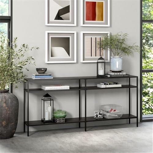 Henn&Hart 64" Wide Rectangular Console Table with Metal Shelves in Blackened Bronze, Entryway Table, Accent Table for Living Room, Hallway Henn&Hart