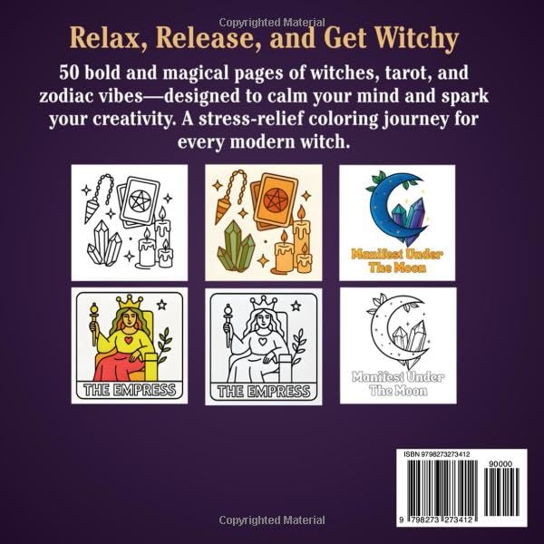 Bold & Easy Witch Coloring Book: Witchy Vibes, Astrology, Tarot and Zodiac 50 Coloring Pages of Art Therapy and Stress Relief (Mystic Moon Books) Majosta