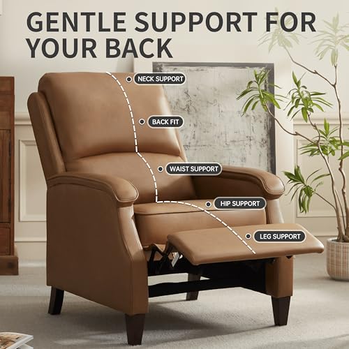 VKNOW Recliner Chair, Faux Leather Recliner with Armrest, Home Theater Seating with Adjustable Push Back and Lumbar Support, Single Sofa for Adults, Lounge Chair for Living Room, Bedroom(Yellow Brown)