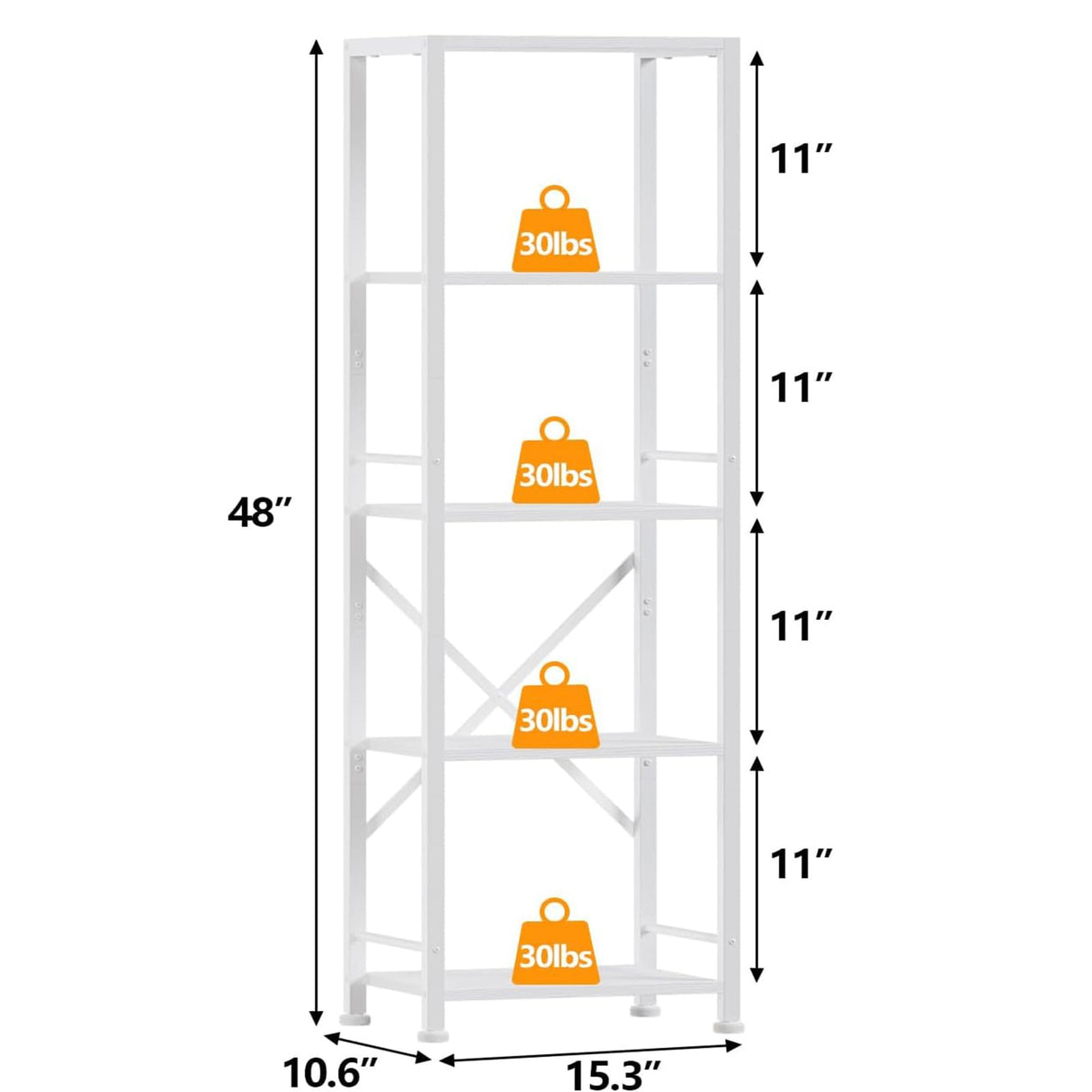 Furologee White Bookshelf 5 Tier Bookcase, Tall Narrow Bookshelves, Modern Freestanding Shelf Units, Metal and Wood Display Storage Corner Shelves Organizer for Bedroom, Living Room, Office, Bathroom Furologee