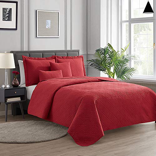 Hearth & Harbor Quilts Twin Size - All Season Bedspread Coverlet Set, Pinsonic Weave Lightweight Bedding Set - 4 Piece Twin Quilt Set with Pillow Shams, Diamond - Burgundy Hearth & Harbor