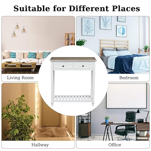 kinbor Entryway Table - White Console Table with 2 Drawers, Narrow Small Console Table with Storage Shelf for Entryway, Living Room, Hallway, White kinbor