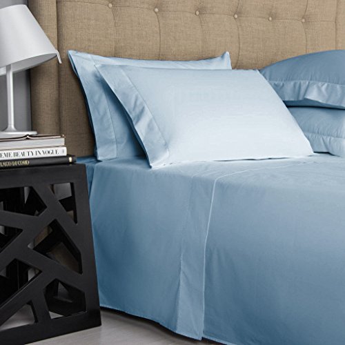 800-Thread-Count 100% Pure Cotton Bed Sheets -4 Pc King Size Light Blue Sheet Set, Single Ply Long Staple Combed Cotton Yarns, Best Luxury Sateen Weave, Fits Mattress Upto 17'' Deep Pocket Comfortica Classics