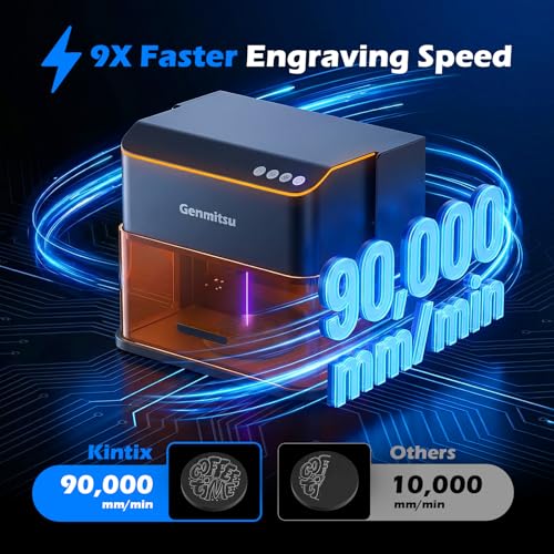 Genmitsu Kintix Laser Engraver 10W 10000mW, 90000mm/min Ultra Fast Galvo Laser with Auto-Lifting, 200x100mm Large Area for Jewelry, Metal, Wood, Compatible with LightBurn, Support APP, Class 1 Safety Genmitsu