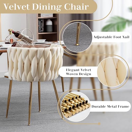 HAIZAO Golden Glass Dining Table Set for 4, 5 Piece Clear Glass Top Dinner Room Set, 36'' Modern Luxury Square Kitchen Table Set with Ivory Woven Chair, for Small Living Room Home HAIZAO