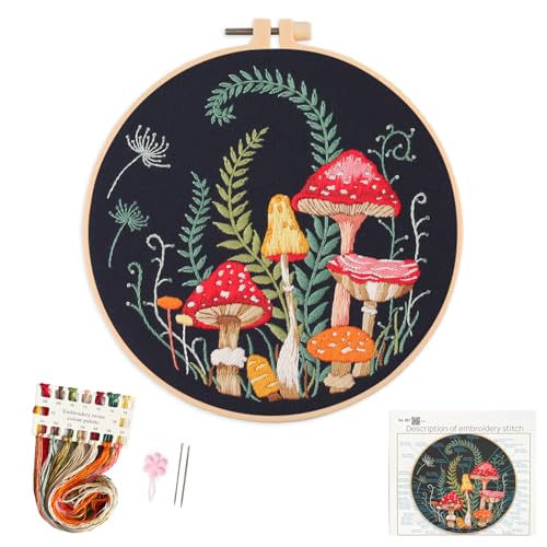 Silentsea Mushroom Embroidery Kit, Beginner Embroidery kit for Adults, Needlepoint Set Funny (Mushroom)