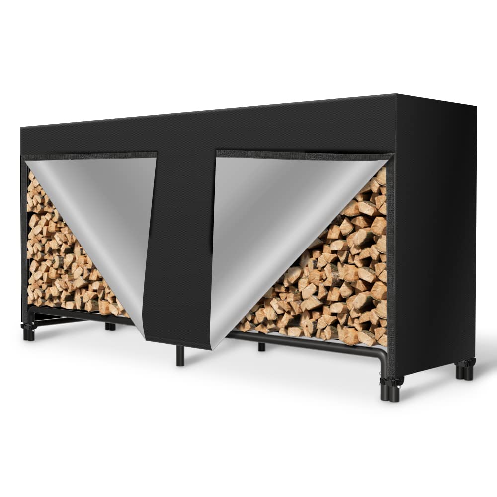 HOXHA Firewood Rack Cover Outdoor Log Rack Waterproof Cover Oxford Fireplace Wood Rack Covers Weather Resistant Outside, 8FT HOXHA