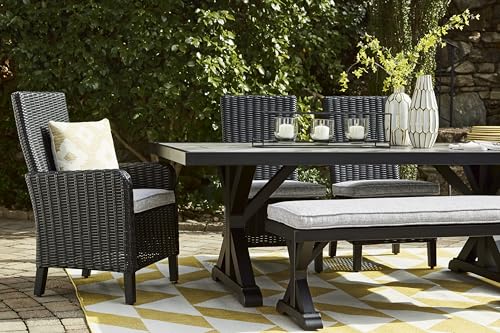 Signature Design by Ashley Beachcroft Casual Weather Resistant Outdoor Arm Chair with Cushion, Set of 2, Light Gray & Black Signature Design by Ashley