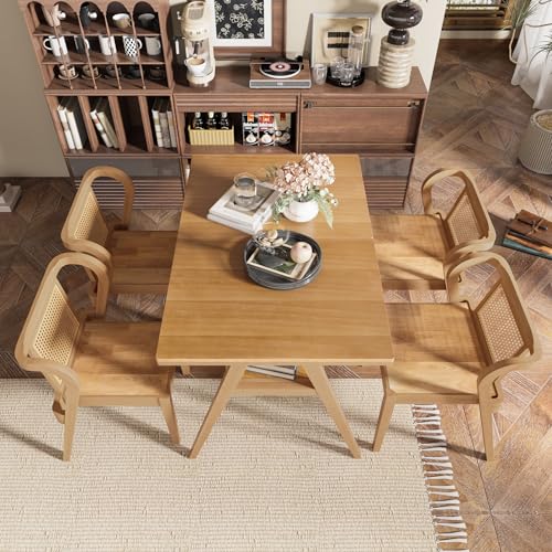 3-Piece Modern Dining Set with Stackable Dining Chairs, Solid Wood Square Table and Chair Breakfast Table Set for 2 Person, Space Saving Dinette for Dining Room, Kitchen, Living Room, Patio-Nature MIAUWUUFHOME