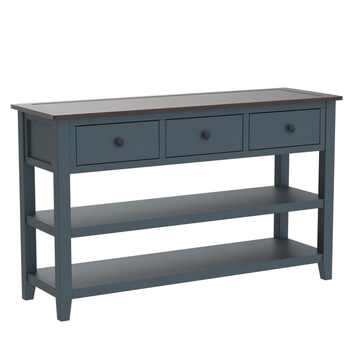 Merax Navy Retro Pine Wood Console Table with Drawers and Two Open Shelves for Entryway Hallway Living Room Bedroom, Type 11 Merax