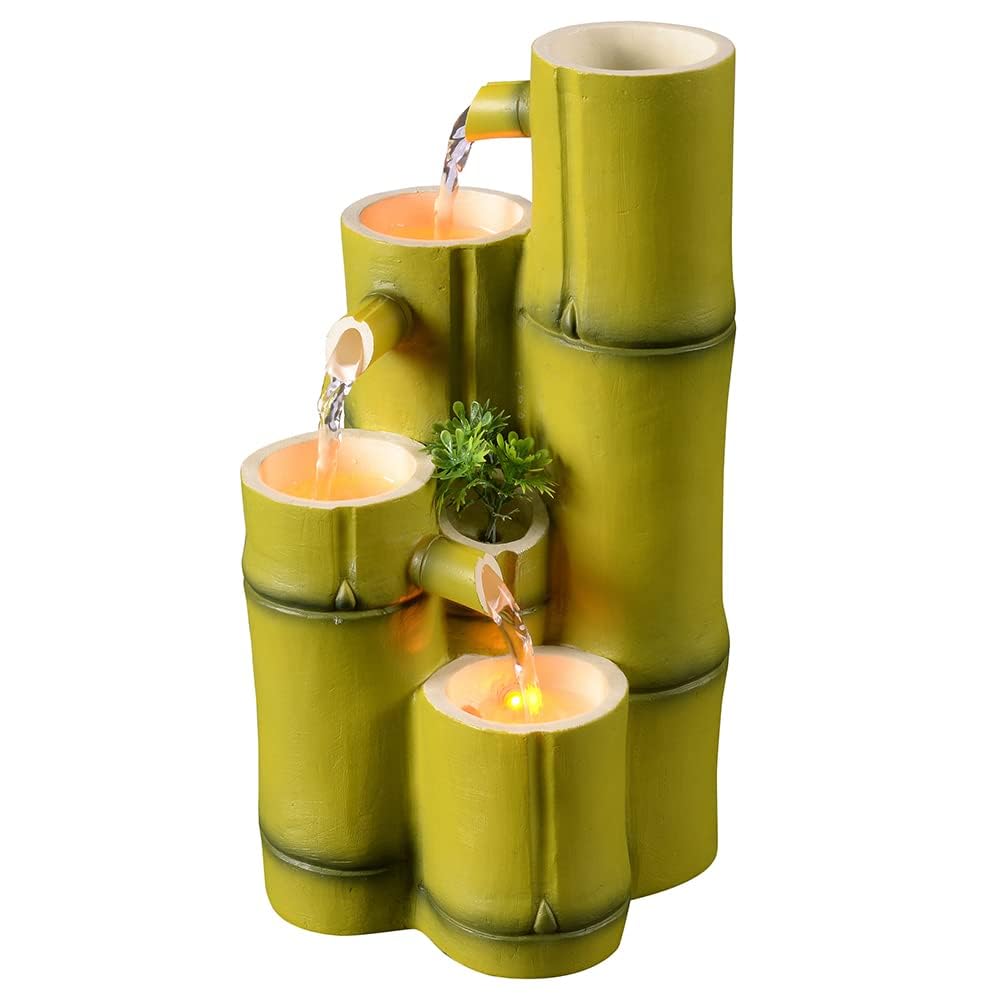 Haobos Tiered Bamboo Appearance Column Tabletop Fountain Relaxation Desktop Waterfall Fountain, 10.6 Inch Tall Simulation Natural Bamboo Cascading Fountain Decorate for Home/Office Haobos