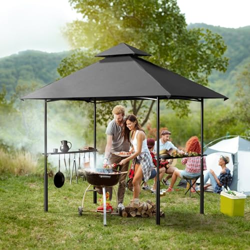 Grill Gazebo 8'x 5' Outdoor Grill Canopy BBQ Gazebo w/Air Vent, Barbecue Gazebo Canopy with 7 Hook Tools for Patio Backyard Barbecue Picnic, Black FUNG YARD