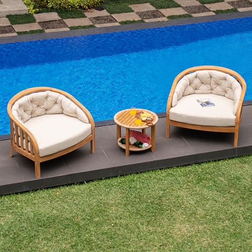 Cambridge Casual Barnese Wood Oversized Patio Lounge Chair, Natural Teak/Tan Cushion Cambridge Casual