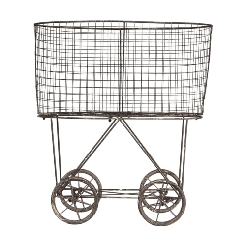 Creative Co-op Vintage Metal Laundry Basket with Wheels 25" x 15" x 26 3/4" (W x D x H) Creative Co-Op