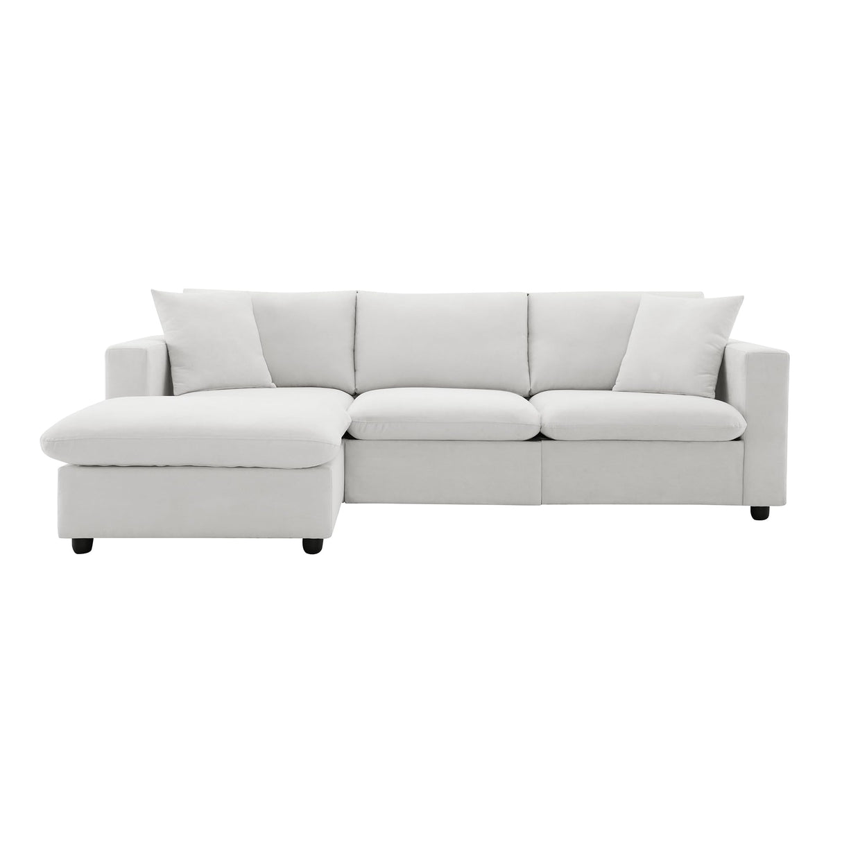 Tmsan 100.4" Modular Sectional Sofa Cloud Couch for Living Room, Modern Convertible L Shaped Couch Set with Ottoman, 4 Seater Polyester Fabric Sofa with 2 Pillows for Apartment Office (White) Tmsan