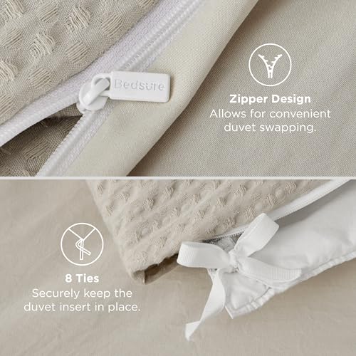 Bedsure Luxury Waffle Duvet Cover Queen Size - Textured Duvet Cover Set, Soft, Breathable Bedding Set (90"x90") with 2 Pillow Shams for All Season, Linen, Comforter Sold Separately Bedsure