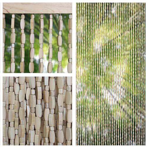 Transcosy Bamboo Beaded Curtain for Doorways Handmade Door Beads Boho Beaded Room Doorway Curtain Natural Wood Divider for Closet Entrance Window Decor (Nature, 90×190cm/35×75in) Transcosy