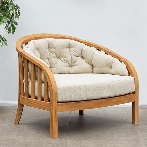 Cambridge Casual Barnese Wood Oversized Patio Lounge Chair, Natural Teak/Tan Cushion Cambridge Casual