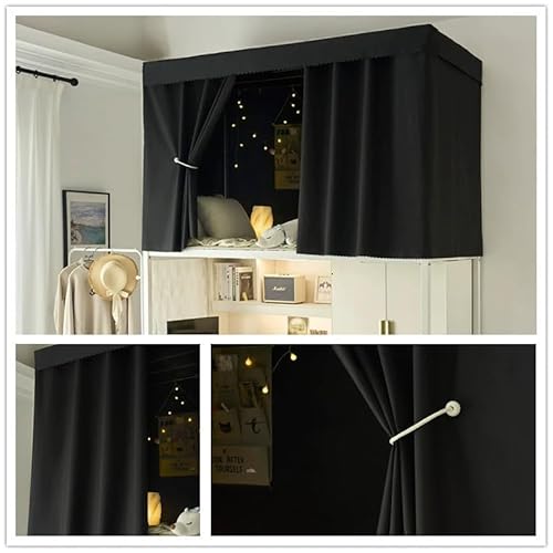 AUCOOMA Thickened Blackout Bunk Bed Curtains Dorm Room Privacy Canopy Bottom Loft,Black,2 Pieces AUCOOMA