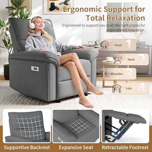 QKFF Wall Hugger Power Recliner Chair, Zero Wall Electric Recliner Chairs with USB Port, Snowflake Velvet Space Saving Large Recliner for Living Room, RV, Home Theater